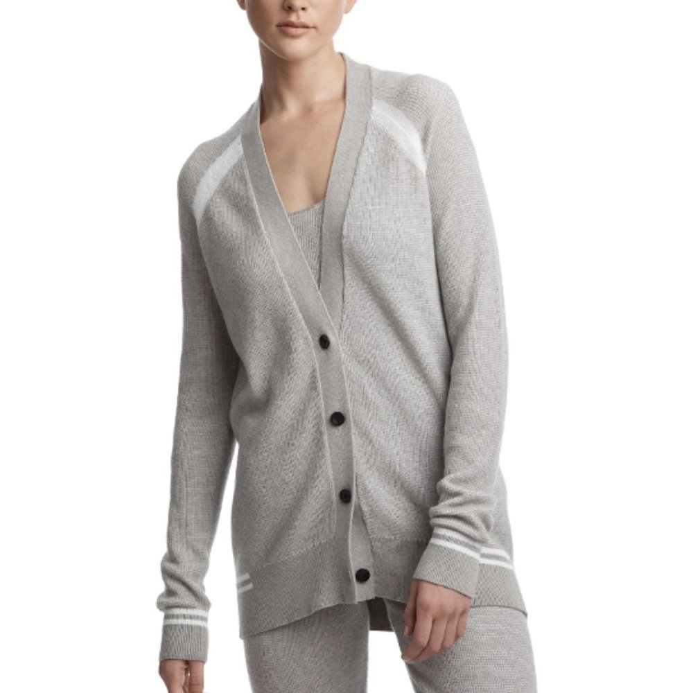 ATM Gray Waffle Knit Raglan Cashmere Blend Schoolboy Cardigan Buttons Size S